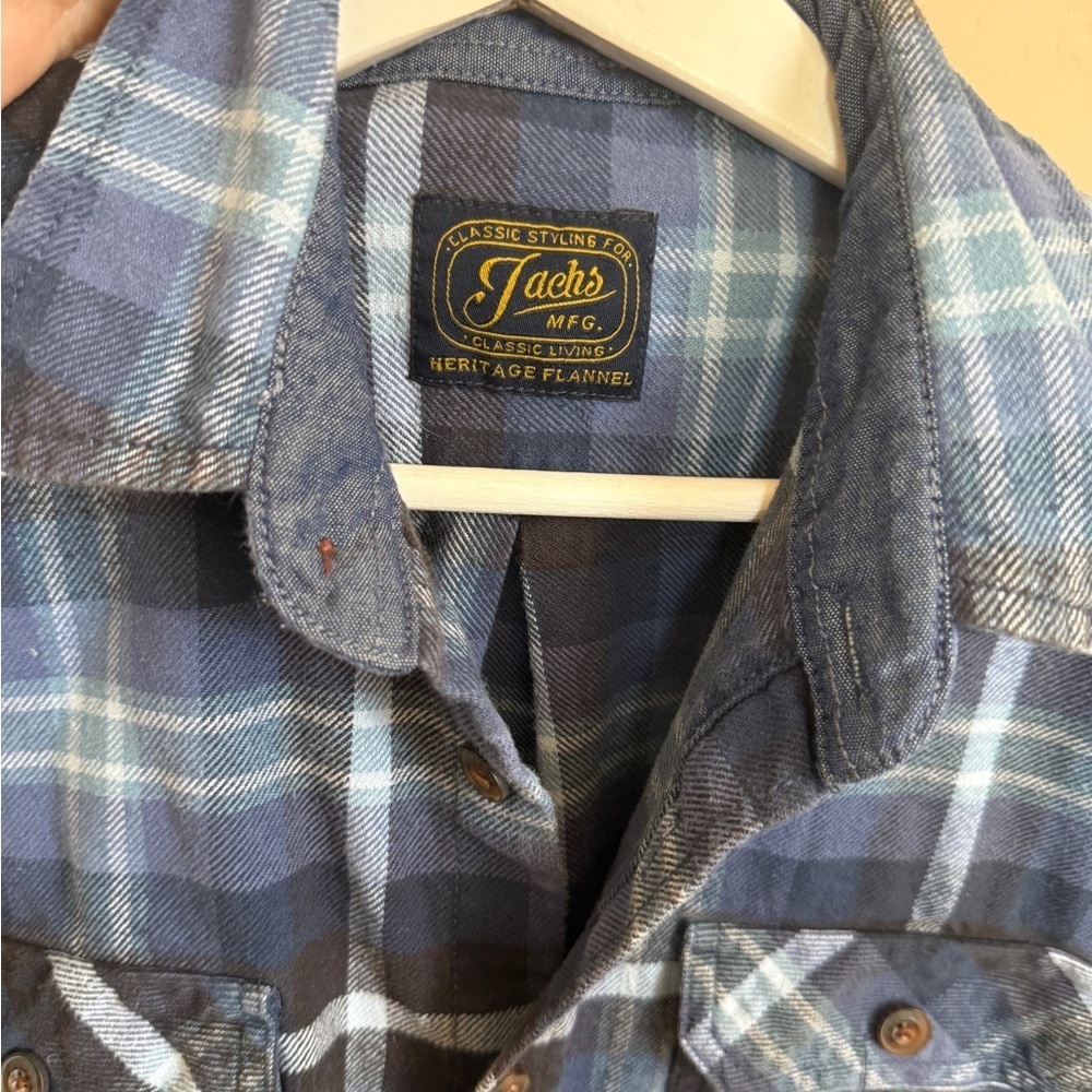 Jachs NY Flannel Plaid Blue Cotton Heavyweight Flannel Outdoor Men’s Medium - Picture 11 of 12